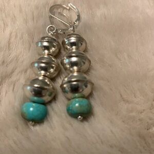 Turquoise and 925 Sterling Silver Bench Bead earrings Southwestern Style
